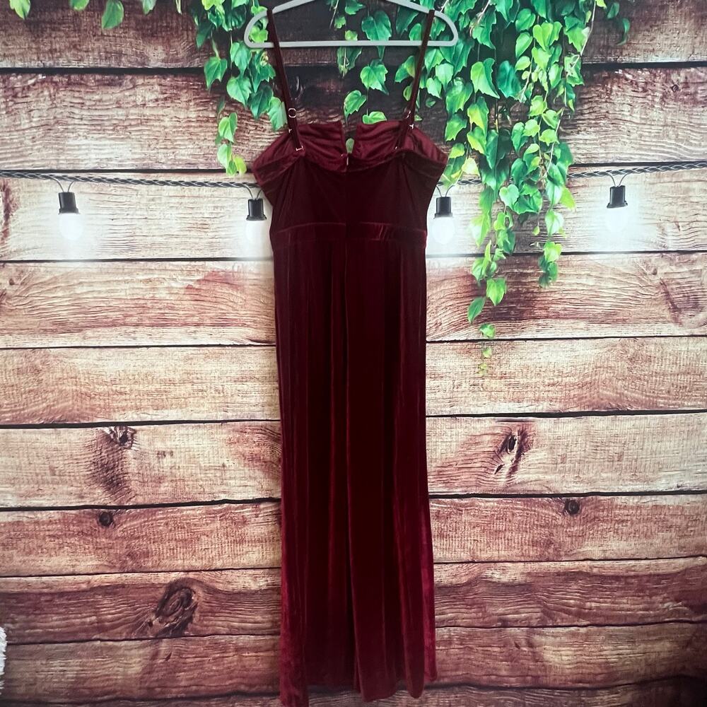 Flying Tomato Bordeaux Jumpsuit Wide Leg Crushed Velvet Womens Large Red Velour